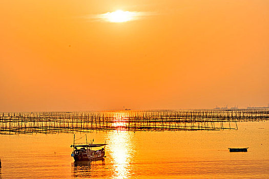 福建霞浦,海,渔船,海滩,晚霞