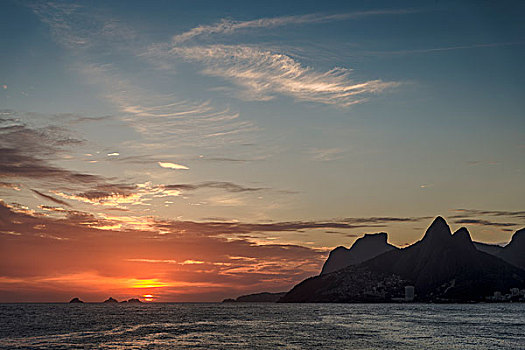 风景,海洋,山,日落,里约热内卢,巴西