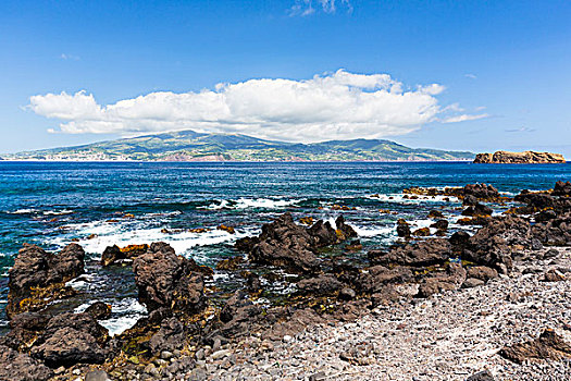 海岸线,火山岩,石头,海浪,大西洋,海洋,风景,法亚尔,远景,皮库岛,亚速尔群岛,葡萄牙