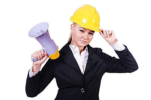 女性,建筑工人,扬声器
