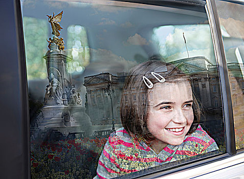 女孩,向外看,车窗,景象,伦敦