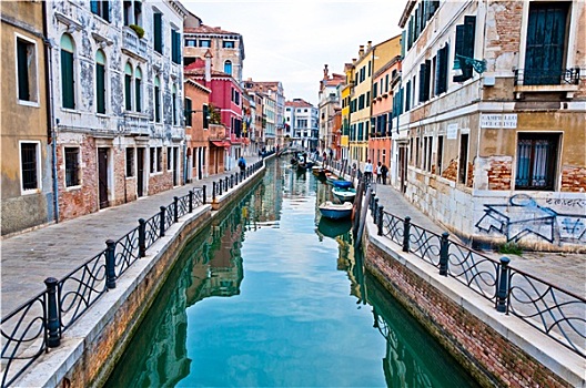 特色,市景,运河,船,房子,威尼斯,意大利