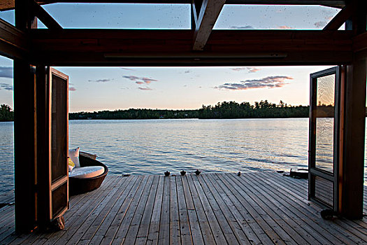 码头,上方,湖,木头,安大略省,加拿大