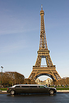 法国,巴黎,埃菲尔铁塔,前部,豪华轿车