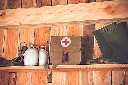 复古,医务人员,设备,老,木质,水瓶