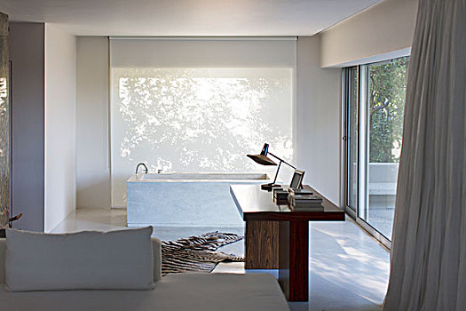 书桌,浴缸,现代住宅