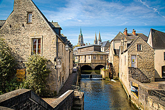 河,中世纪,城镇,诺曼底,法国