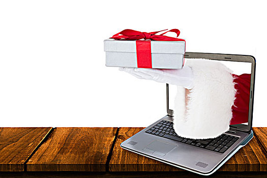 合成效果,图像,圣诞老人,展示,礼物,红丝带,笔记本电脑