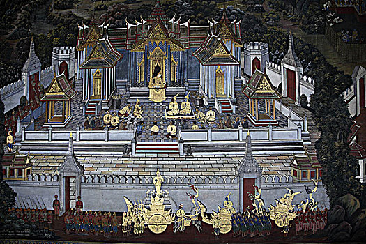 泰国,曼谷,寺院,壁画