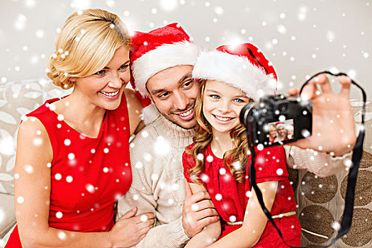 家庭,圣诞节,圣诞,冬天,高兴,人,概念,微笑,圣诞老人,帽子,照相,相机