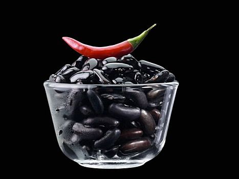 黑豆,红色,辣椒,玻璃碗