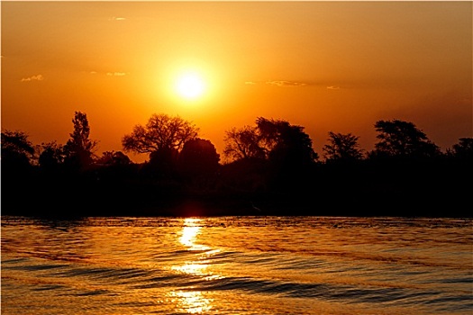 非洲,日落,乔贝,河