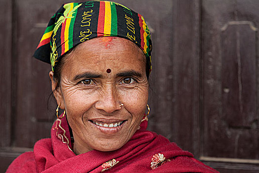 尼泊尔人,女人,彩色,围巾,头像,尼泊尔,亚洲