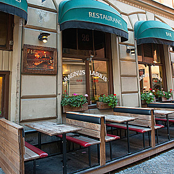 桌子,长椅,街头餐厅,内庭,斯德哥尔摩,瑞典