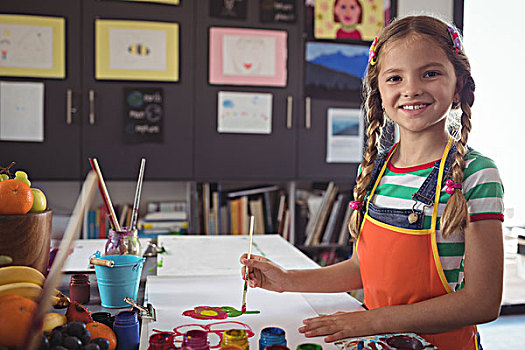 头像,微笑,女孩,绘画,书桌,教室