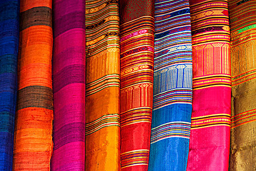 柬埔寨,收获,老,市场,展示,丝绸,围巾