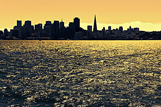 天际线,旧金山湾,日落,旧金山,加利福尼亚,美国