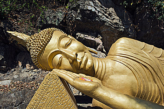 卧佛,雕塑,山,琅勃拉邦,老挝,印度支那,亚洲