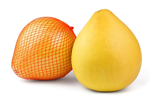 两个,成熟,柚子,水果,隔绝,白色背景,背景,一个,包装,塑料制品
