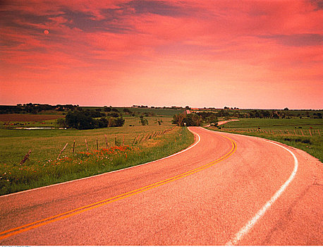 道路,日落,德克萨斯,美国