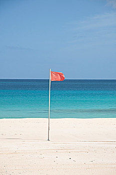 红色,旗帜,海滩