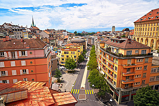 洛桑,城市,瑞士,俯视