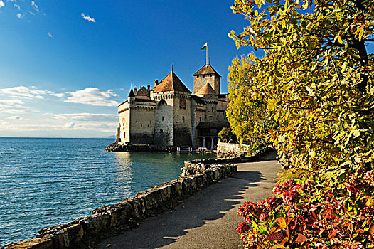 城堡,湖,日内瓦,蒙特勒,瑞士,欧洲