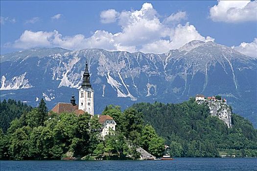 圣母升天大教堂,朱利安阿尔卑斯,布莱德湖,流血,区域,斯洛文尼亚