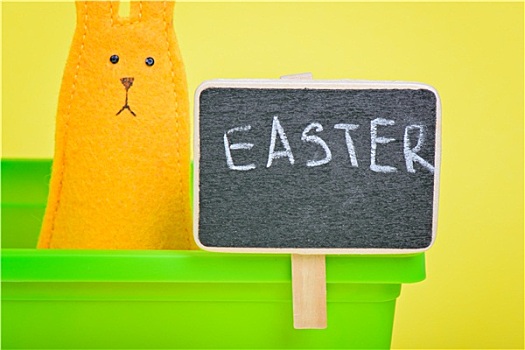 复活节兔子,花,容器,黑板