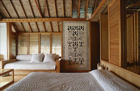 玻利尼西亚,卧室,白色,被单,沙发,背景