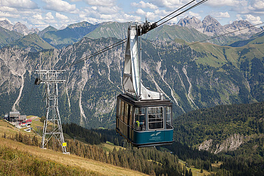 缆车,后面,阿尔卑斯山,奥伯斯多夫,巴伐利亚,德国,欧洲