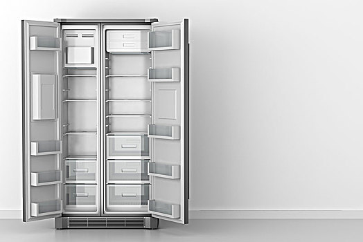 现代,空,电冰箱,正面,白墙,插画