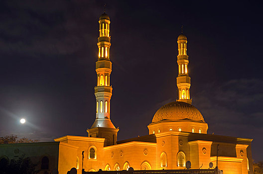 光亮,清真寺,夜晚,满月,背影,酋长国,迪拜,阿联酋,亚洲