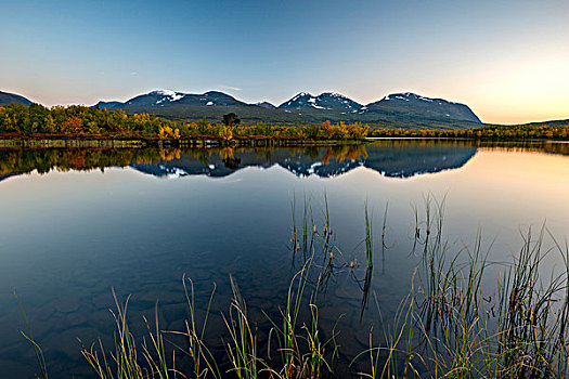 湖,夜光,国家公园,北博滕省,拉普兰,瑞典,欧洲