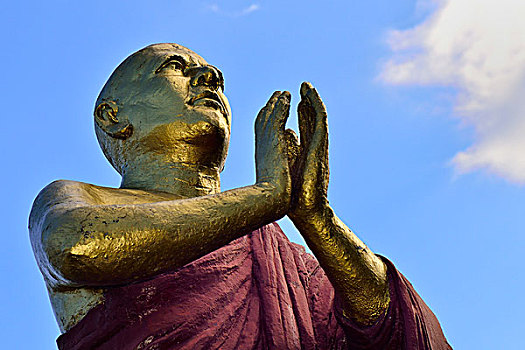 雕塑,僧侣,镀金,金箔,庙宇,康提,中央省,斯里兰卡,亚洲
