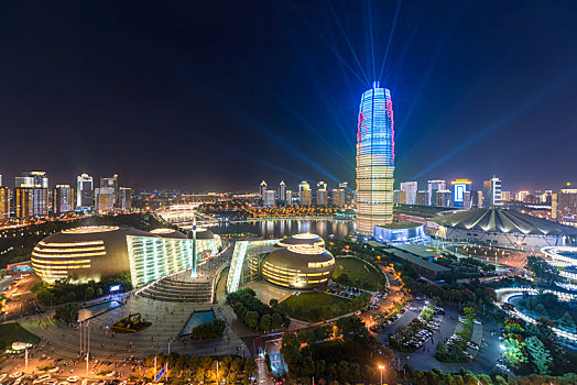 中国河南省郑州市中央商务区灯光秀