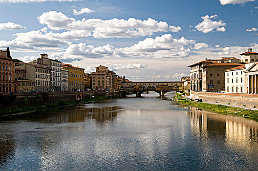 桥,上方,阿诺河,河,维奇奥桥,14世纪,佛罗伦萨,托斯卡纳,意大利,欧洲