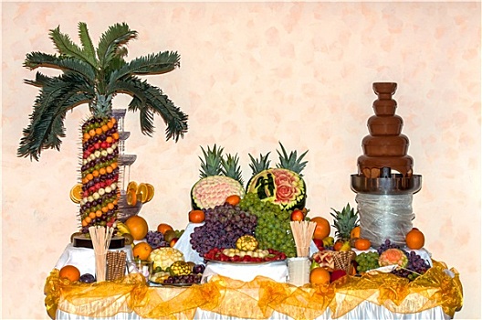 水果,自助餐,婚宴餐桌,巧克力,喷泉