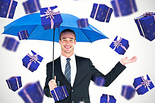 合成效果,图像,商务人士,遮蔽,黑色,伞,紫色,礼物