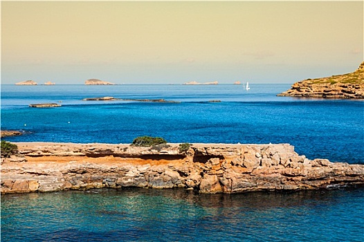 漂亮,岛屿,青绿色,水,伊比萨岛,西班牙