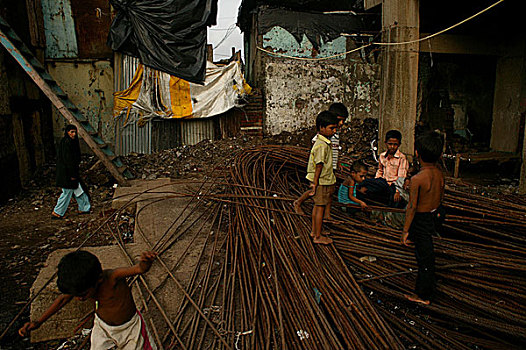 孩子,玩,场所,达拉维,贫民窟,家,上方,人,一个,心形,住宅区,中心,孟买,区域,权威,鳍状物