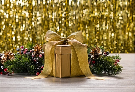 金色,礼物,圣诞树,枝条