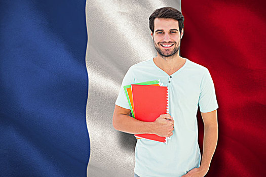 合成效果,图像,学生,拿着,便笺,电脑合成,法国,国旗