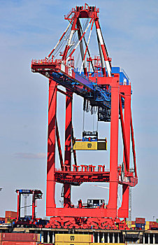 起重机,码头,集装箱码头,不来梅港,不莱梅,德国,欧洲