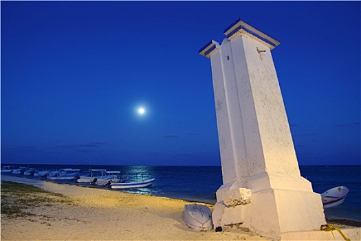 灯塔,波多黎各,莫雷洛斯,夜晚,月亮,海洋