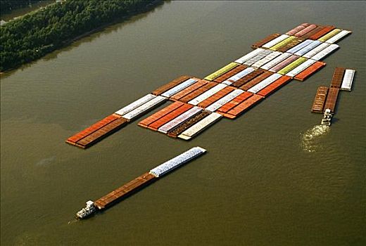 航拍,驳船,河,密西西比河,新奥尔良,路易斯安那,美国