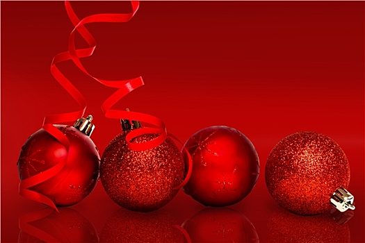 合成效果,图像,四个,红色,圣诞球,装饰