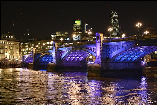 南华克,桥,夜晚,伦敦,英格兰