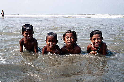 孩子,市场,海滩,孟加拉,一月,2007年