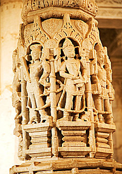 雕塑,庙宇,艾迪娜神庙,拉纳普尔,巴利,地区,乌代浦尔,拉贾斯坦邦,印度